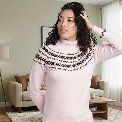 سترة الياقة المدورة النسائية | سترة مريحة من Fair Isle للنساء | سترة نسائية ذات ياقة مدورة خفيفة الوزن وناعمة in Kuwait