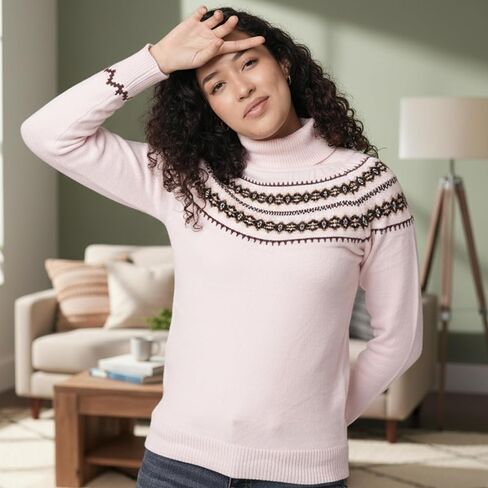 سترة الياقة المدورة النسائية | سترة مريحة من Fair Isle للنساء | سترة نسائية ذات ياقة مدورة خفيفة الوزن وناعمة in Kuwait