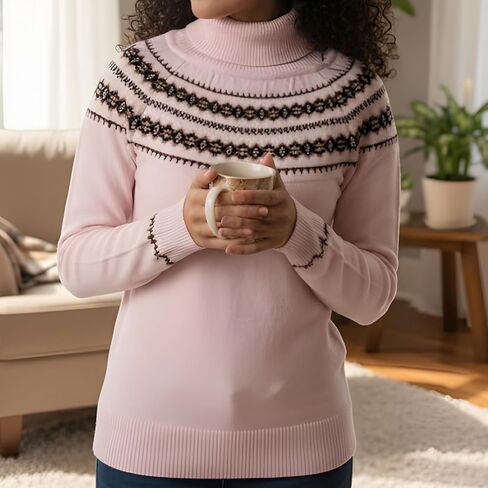سترة الياقة المدورة النسائية | سترة مريحة من Fair Isle للنساء | سترة نسائية ذات ياقة مدورة خفيفة الوزن وناعمة in Kuwait