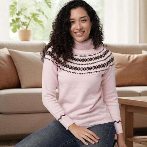 سترة الياقة المدورة النسائية | سترة مريحة من Fair Isle للنساء | سترة نسائية ذات ياقة مدورة خفيفة الوزن وناعمة in Kuwait