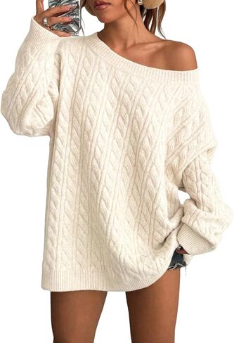 ZAFUL Women's Oversized Sweaters Cable Knit Casual Long Sleeve Crew Neck Sweaters Fall Winter Pullover Sweater 2025 in Saudi Arabia