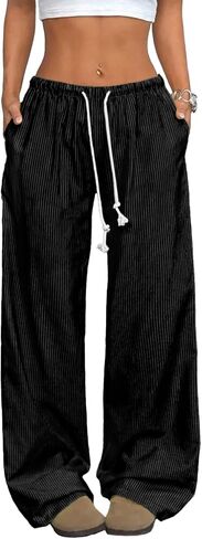 AlvaQ Womens Plus Size Striped Pants Casual Loose Drawstring Elastic Waist Wide Leg Boxer Trousers with Pockets L-4X in Saudi Arabia