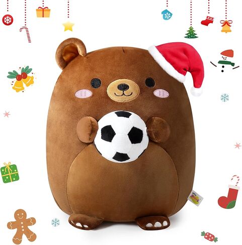 Onsoyours Original Bear Plush with Soccer Ball, Cute 14 inch Sport Brown Bear Stuffed Animal, Ultra Soft Collectible Hugging Gift Plush Toy in Kuwait