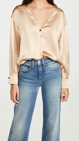 Vince Women's V-Neck Ball Button Blouse in Saudi Arabia