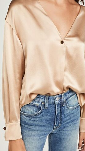 Vince Women's V-Neck Ball Button Blouse in Saudi Arabia