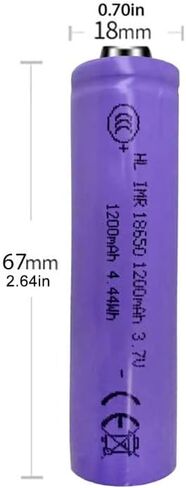 2Pack 18650 3.7V 1200mAh ICR 4.44wh Lithium li-ion Rechargeable Battery for LED Flashlight, Headlamps, Doorbells, RC Cars (Button Top,67mm*18mm) in Saudi Arabia