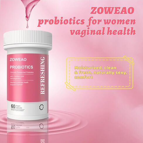 Vaginal Probiotics for Women - Vaginal Moisturizer Supports Vaginal Health, pH Balance, Fights Itch, Odor & Yeast, Enhances Intimate Wellness, 60 Capsules Probiotics, Cranberry, Ashwagandha in Saudi Arabia