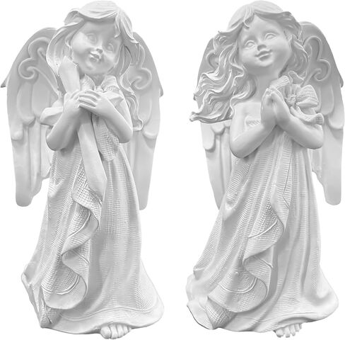 2 Pack Angel Figurines, White Praying Angel & Cross Angel Statue, Memorial Guardian Angels Resin Sculptures, Hand Painted Elegant Home Decoration for Shelf Tabletop Mantel Display in Saudi Arabia
