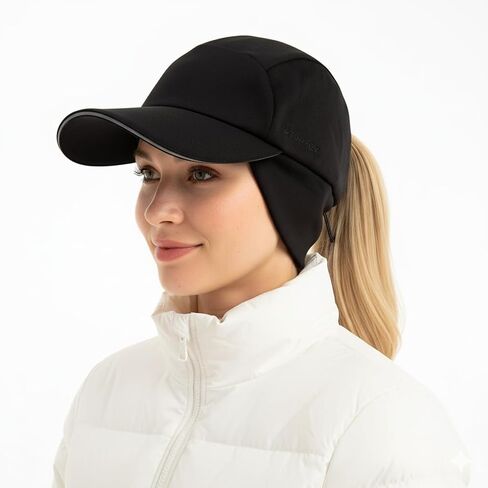 TOP-EX Waterproof Safety Reflective Ponytail Baseball Cap with Ear Flaps Lining for Women Running Outdoor Snow M/L in Saudi Arabia