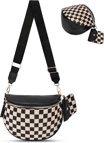 Checkered Crossbody Bag,Nylon Bum Bags for Women Crossbody,Spacious Sling Bag Purse Fanny Packs with Shoulder Strap in Saudi Arabia