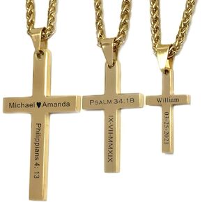 Personalized Engraved Stainless Steel Gold Plated Cross Necklace, Customized Women,Men Cross Necklace-Gift for Mom, Dad, Wife, Husband in Saudi Arabia