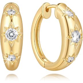 14K Gold Earrings for Women Gold Hoops Earrings for Women Chunky Hoop Earring for Womens Snowflake Zircon Setting CZ Earring for Womens Hoop in Saudi Arabia
