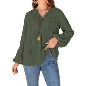 KI LAPHEE Long Sleeve Shirts for Women Boho Tops – Swiss Dot Blouse, Flowy Chiffon Lace Tunic in Kuwait
