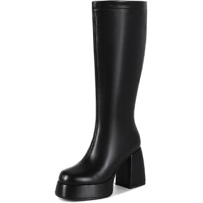 Knee High Boots for Women - Gogo Boots for Women with Platform Chunky Heel Side Zipper Square Toe Large Size Tall Boots in Saudi Arabia