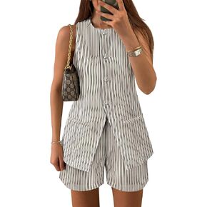 ZESICA Women's 2025 Summer 2 Piece Short Sets Sleeveless Crew Neck Suit Vest Tops High Waist Shorts Business Outfits in Saudi Arabia