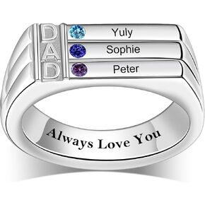 خاتم جوهرة الأب مخصص للأب مع 3/4 أحجار الميلاد وأسماء الزوج الجد عيد ميلاد عيد الميلاد الذكرى السنوية (3 أحجار - فضي) in Kuwait