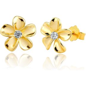 925 Sterling Silver Plumeria Flower Stud Earrings for Women Dainty Blossom CZ Flower Earrings Spring Floral Hypoallergenic Minimalist Jewelry Gifts in Saudi Arabia