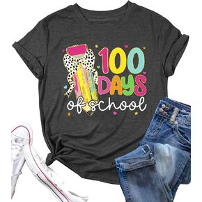 100 Days of School Shirt Teacher Shirts 100th Day of School Tshirt Teacher Graphic Tee School Days Short Sleeve Tops in Kuwait