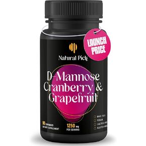 Natural Pick D-Mannose - Cranberry & Grapefruit – Cranberry Pills, UTI Treatment and Fast Relief for Women | Urinary Tract & Bladder Support. 90 Vegan Capsules, D mannose Supplements for Women in Saudi Arabia