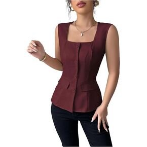 Floerns Women's Sleeveless Work Vest Blouse Square Neck Button Front Dressy Casual Tops in Saudi Arabia