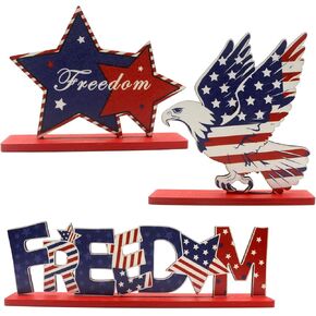 4th of July Table Decorations Patriotic Desk Decor 3 Pcs Wooden Stars Eagle Freedom Memorial Day Red White and Blue Decor in Saudi Arabia