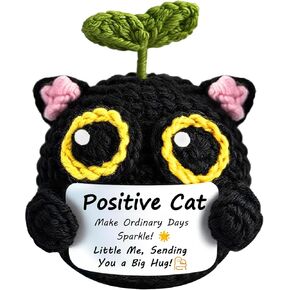 Positive Crochet cat mini Animal Emotional Uplifting Support Gift, Inspiring Crochet Handmade Kitten, for Friends, Women, Men, Mothers on Graduation, Birthday, Christmas(Positive Cat) in Kuwait