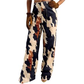 Women's Colorful Graphic Denim Pants High Waisted Wide Leg Trousers Streetwear Pants in Kuwait