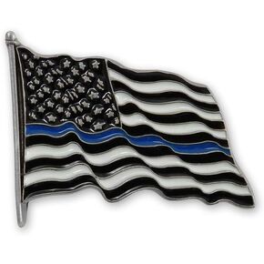 Thin Blue Line Pewter and Enamel American Flag Pin in Saudi Arabia