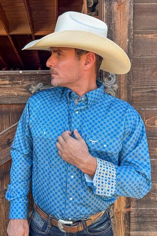 قميص Drover Cowboy Threads للرجال بأكمام طويلة، قميص بفتحة تهوية للأداء من سلسلة Signature in Kuwait