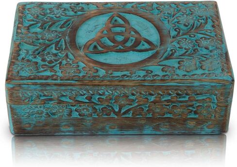 Great Birthday Gifts Handmade Decorative Wooden Jewelry Box Jewelry Organizer Keepsake Box Treasure Chest Trinket Holder Watch Box Storage Lock Box 8 x 5 Inches Housewarming Gift Ideas (Blue) in Saudi Arabia