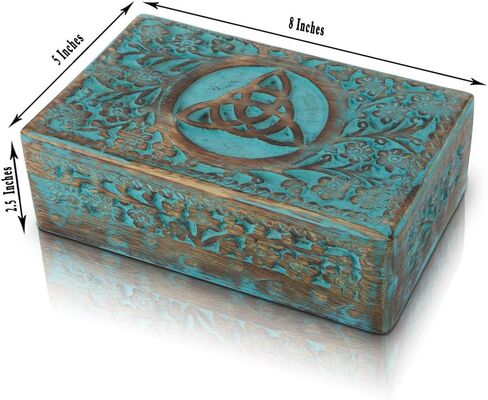 Great Birthday Gifts Handmade Decorative Wooden Jewelry Box Jewelry Organizer Keepsake Box Treasure Chest Trinket Holder Watch Box Storage Lock Box 8 x 5 Inches Housewarming Gift Ideas (Blue) in Saudi Arabia