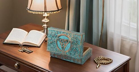 Great Birthday Gifts Handmade Decorative Wooden Jewelry Box Jewelry Organizer Keepsake Box Treasure Chest Trinket Holder Watch Box Storage Lock Box 8 x 5 Inches Housewarming Gift Ideas (Blue) in Saudi Arabia
