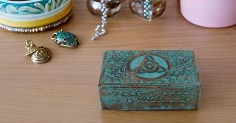 Great Birthday Gifts Handmade Decorative Wooden Jewelry Box Jewelry Organizer Keepsake Box Treasure Chest Trinket Holder Watch Box Storage Lock Box 8 x 5 Inches Housewarming Gift Ideas (Blue) in Saudi Arabia