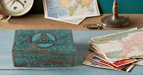 Great Birthday Gifts Handmade Decorative Wooden Jewelry Box Jewelry Organizer Keepsake Box Treasure Chest Trinket Holder Watch Box Storage Lock Box 8 x 5 Inches Housewarming Gift Ideas (Blue) in Saudi Arabia