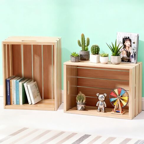 صناديق خشبية للتخزين - صندوق صنوبر متعدد الاستخدامات لديكور المنزل، وتنظيم الخزانات، وسجلات الفينيل، والهدايا، والهدايا التذكارية، أو منتجات المزرعة. قوي وسلس وأنيق، وصديق للبيئة مع سحر ريفي (1) in Kuwait