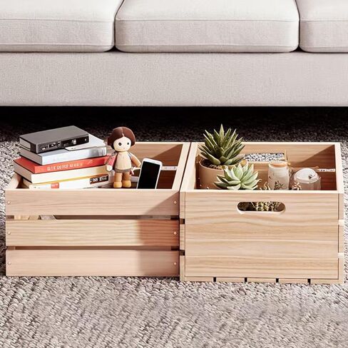 صناديق خشبية للتخزين - صندوق صنوبر متعدد الاستخدامات لديكور المنزل، وتنظيم الخزانات، وسجلات الفينيل، والهدايا، والهدايا التذكارية، أو منتجات المزرعة. قوي وسلس وأنيق، وصديق للبيئة مع سحر ريفي (1) in Kuwait