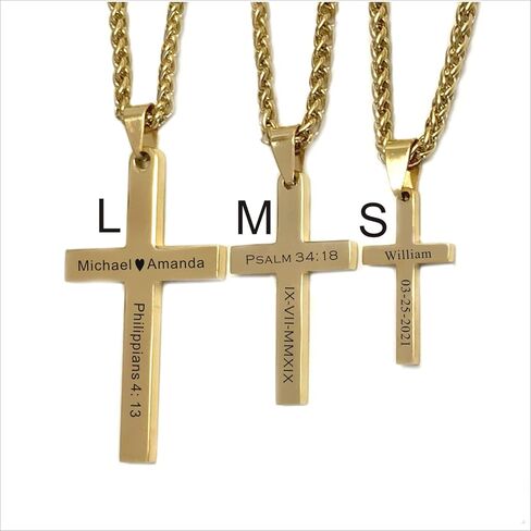 Personalized Engraved Stainless Steel Gold Plated Cross Necklace, Customized Women,Men Cross Necklace-Gift for Mom, Dad, Wife, Husband in Saudi Arabia