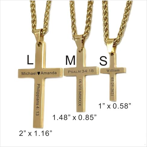 Personalized Engraved Stainless Steel Gold Plated Cross Necklace, Customized Women,Men Cross Necklace-Gift for Mom, Dad, Wife, Husband in Saudi Arabia