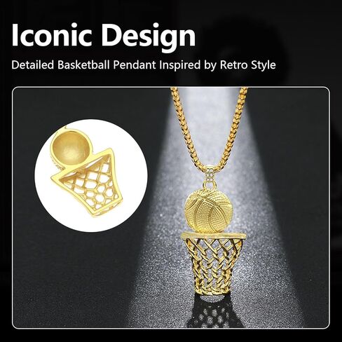2 Pcs Basketball Chain and Sneaker Pendant Set Hip Hop Sports Necklaces Chains Cool Gold Necklace for Mens Vintage Sneaker Pendant Fade Resistant Cord Stylish Jewelry for Mens in Saudi Arabia