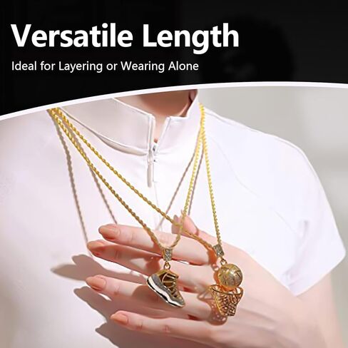 2 Pcs Basketball Chain and Sneaker Pendant Set Hip Hop Sports Necklaces Chains Cool Gold Necklace for Mens Vintage Sneaker Pendant Fade Resistant Cord Stylish Jewelry for Mens in Saudi Arabia