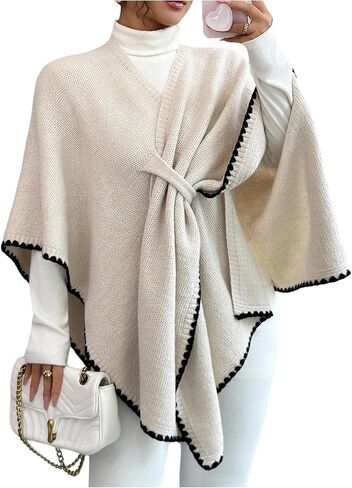 Women's Poncho Tops Sweater Shawl Wrap Open Front Poncho Cape Cardigan Shawl Knit Outerwear in Saudi Arabia