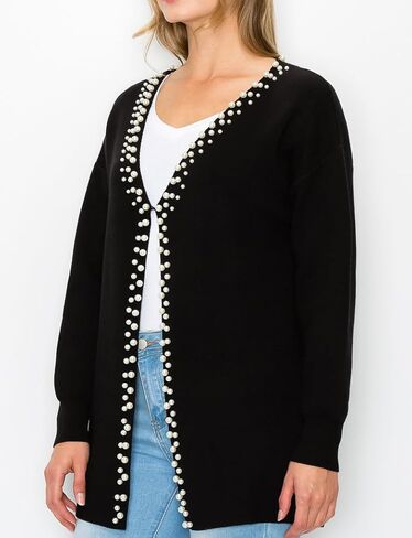 LifeShe Women's Pearls Cardigan Sweaters Long Sleeve V Neck Knit Sweater Loose Open Front Fall Winter Outwear Coats in Saudi Arabia