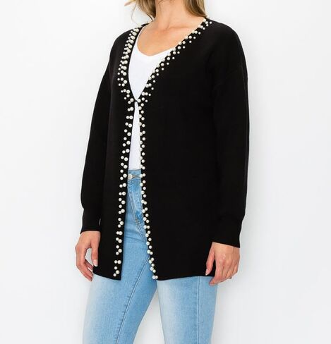 LifeShe Women's Pearls Cardigan Sweaters Long Sleeve V Neck Knit Sweater Loose Open Front Fall Winter Outwear Coats in Saudi Arabia