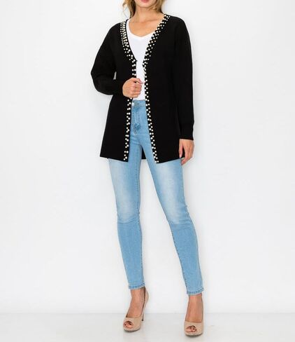 LifeShe Women's Pearls Cardigan Sweaters Long Sleeve V Neck Knit Sweater Loose Open Front Fall Winter Outwear Coats in Saudi Arabia