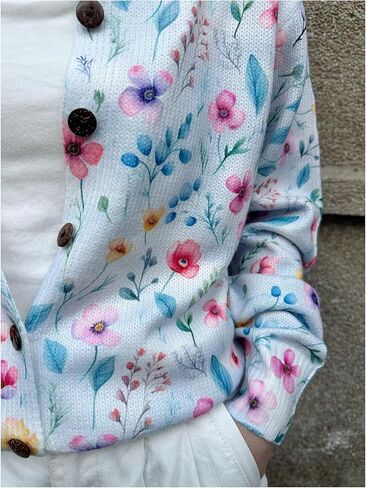 WDIRARA Women's Floral Button Down Cardigan Sweater Long Sleeve Knit Outerwear in Saudi Arabia