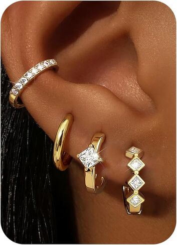 LOYALLOOK أقراط حلقية ذهبية صغيرة للنساء لا تسبب الحساسية 14 قيراط مطلية بالذهب حلق هوجي هوب لثقب متعدد رائع مجموعة أقراط حلقية مكتنزة مجموعة غضروف هوب خفيفة الوزن in Saudi Arabia