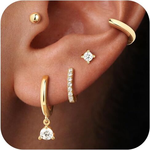 Turandoss الذهب هوب الأقراط للنساء العصرية، هيبوالرجينيك 14K الذهب مطلي حلق Huggies مجموعة لذيذ الغضروف القرط مداخن لعدة ثقب المجوهرات هوب الأقراط للنساء in Saudi Arabia