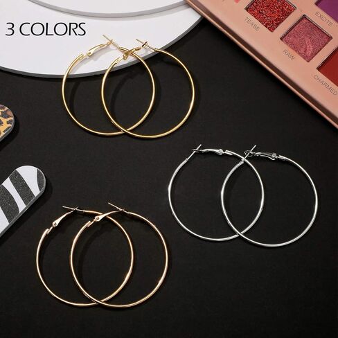 36 Pairs Silver Rose Gold Hoop Earrings for Women Stainless Steel Big Medium Small Loop Earrings Set Pack Classic Circle Round Eardrops Set(Gold, Silver, Rose Gold) in Saudi Arabia