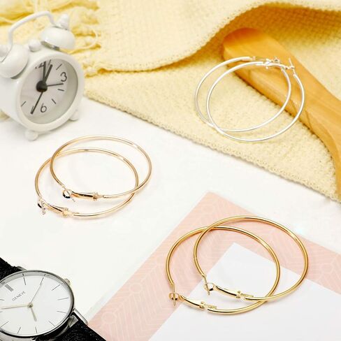 36 Pairs Silver Rose Gold Hoop Earrings for Women Stainless Steel Big Medium Small Loop Earrings Set Pack Classic Circle Round Eardrops Set(Gold, Silver, Rose Gold) in Saudi Arabia
