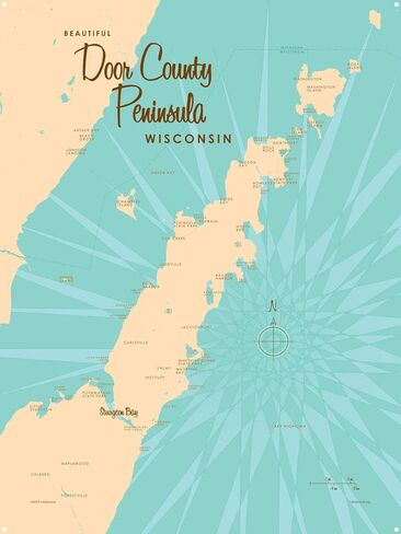 Lakebound Door County Peninsula Wisconsin Retro Steel Metal، مع حدود مؤكسدة، ملصق خريطة فنية جدارية مقاس 18 بوصة × 24 بوصة. ديكور جداري مميز للمنزل أو المقصورة أو المكتب in Saudi Arabia